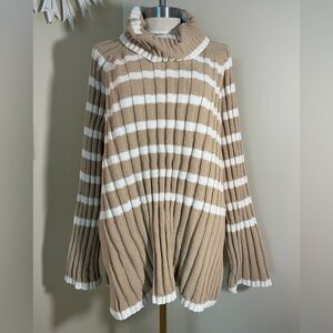 37 Orchard Tan and White Striped Ribbed Turtleneck Sweater XL